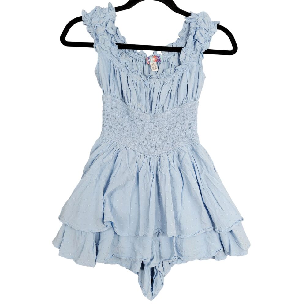 URBAN OUTFITTERS Blue Smocked Milkmaid Coquette Fairy Romper Feminine SIZE XS